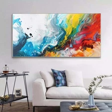 Red  Wall Art Paintings Hand Painted Abstract Oil Painting on Canvas Blue