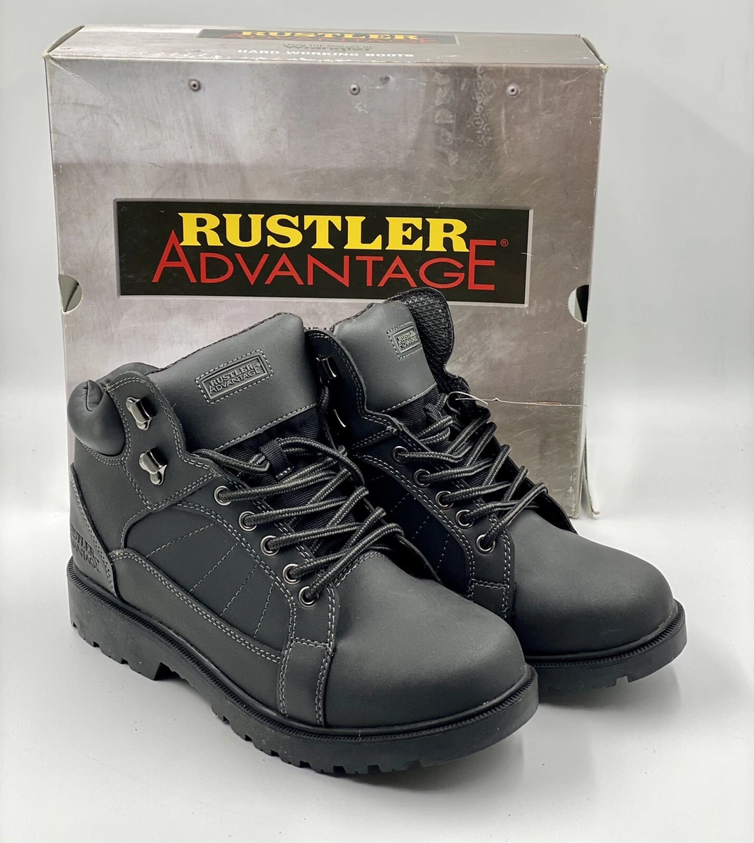 RUSTLER ADVANTAGE By Wrangler Work 20894 Black Lace Up Sz 8.5 |