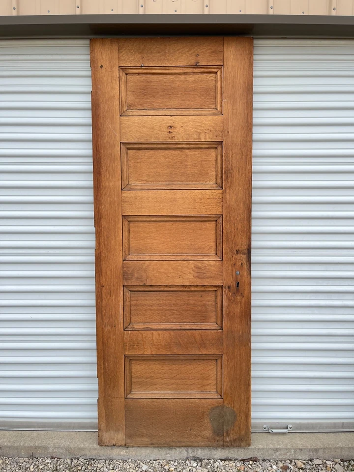 Antique Solid Wood 5 Panel Door 32 x 83 Reclaimed Hotel Salvage 1890s Multiples - Image 2 of 4