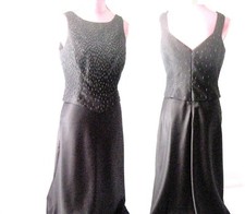 Ever Beauty Black Satin Formal prom Beaded evening party gown dress SIZE 8 NEW