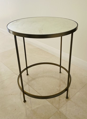 Cocktail Antique Gold Glass Top Iron Round Side Coffee Table, Antique Gold - Picture 3 of 10
