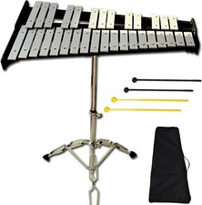 32 Note Glockenspiel Xylophone Percussion Kit with Height Adjustable Stand, D...