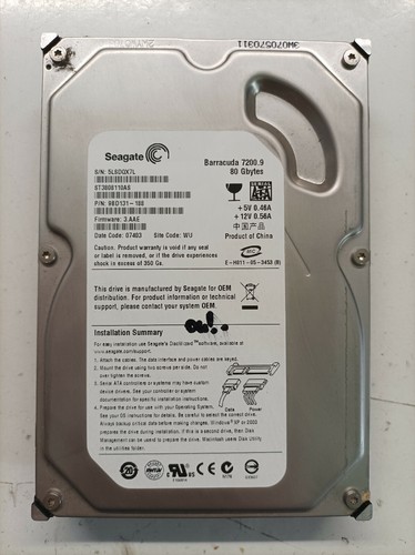 Seagate barracuda 7200.9 80gb ST3808110AS 3.AAE 100426524 Hard Disk 3,5 SATA HDD