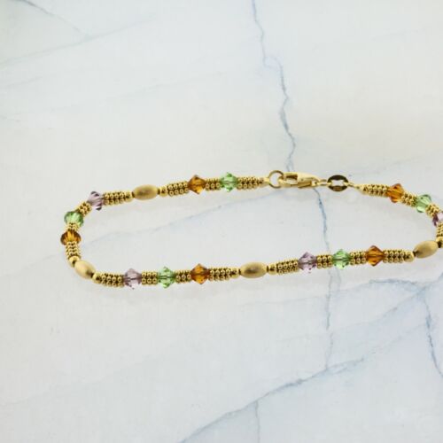 14K Yellow Gold Faceted Bead Semi Precious Bracelet 7 Inch Long Circa 1990 - Picture 3 of 6