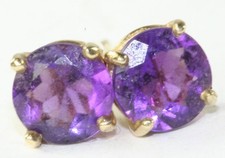 VTG 1980'S 14K GOLD 1.5 CARAT ROUND AMETHYST STUD EARRINGS