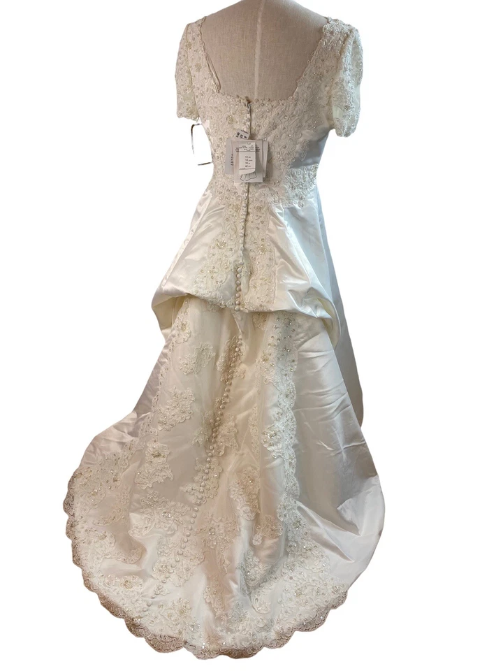 Vestido de Boda De Colección JCPenney Alfred Angelo Marfil Encaje Lentejuelas Botón Misses 14 Nuevo de Lote Antiguo Foto 4 de 4