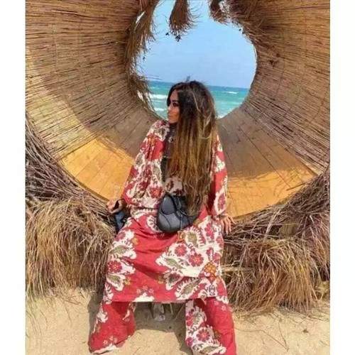 ZARA Burgundy Red Kimono Sleeve Linen Bl Floral Midi Kaftan Dress M L 12 14 16 - Picture 4 of 7
