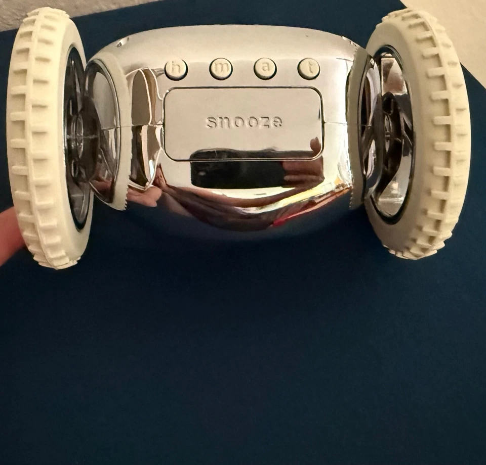 CLOCKY Alarm Clock On Wheels Loud For Heavy Sleepers Chrome Color White Weels - Image 3 of 4