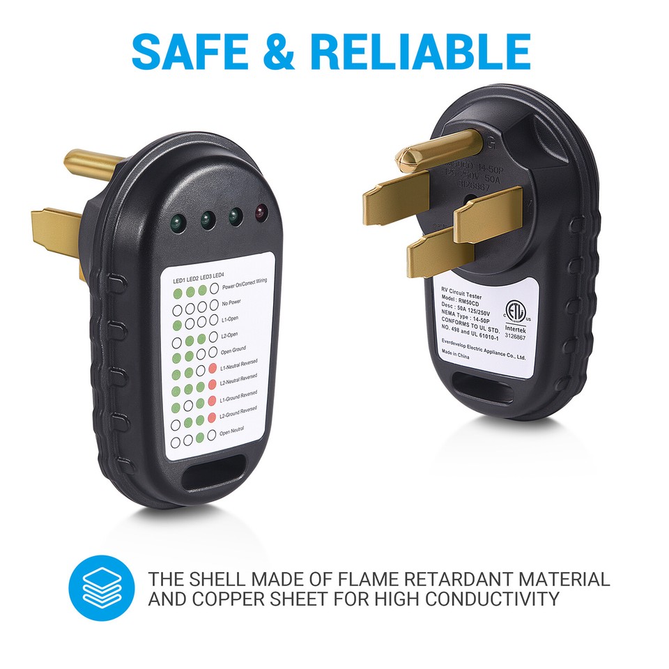 Electrical Power Circuit Tester 50Amp RV Led Light Wiring Analyzer For