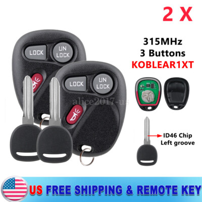 2 For 2001 2002 Chevrolet Tahoe Car Remote Keyless Entry Key Fob + Ignition Key