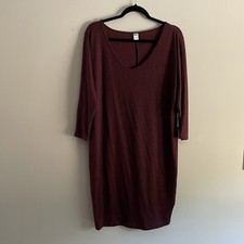 Old Navy Women M Wine Heather Knit Jersey 3/4 Sleeves V-Neck Cocoon Dress NWT