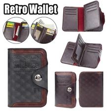 Men's S4 Retro Leather Vertical Section Credit Card Holder Wallet With Hasp US