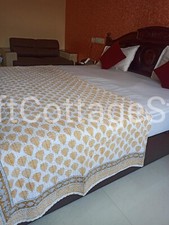 Embroidery Kantha Bedspread Throw Cotton Bedcover Block Print Handmade King size