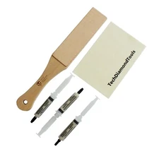 Knife Sharpening Kit of Leather Strop + Three 50% Diamond Pastes + Wool Cloth