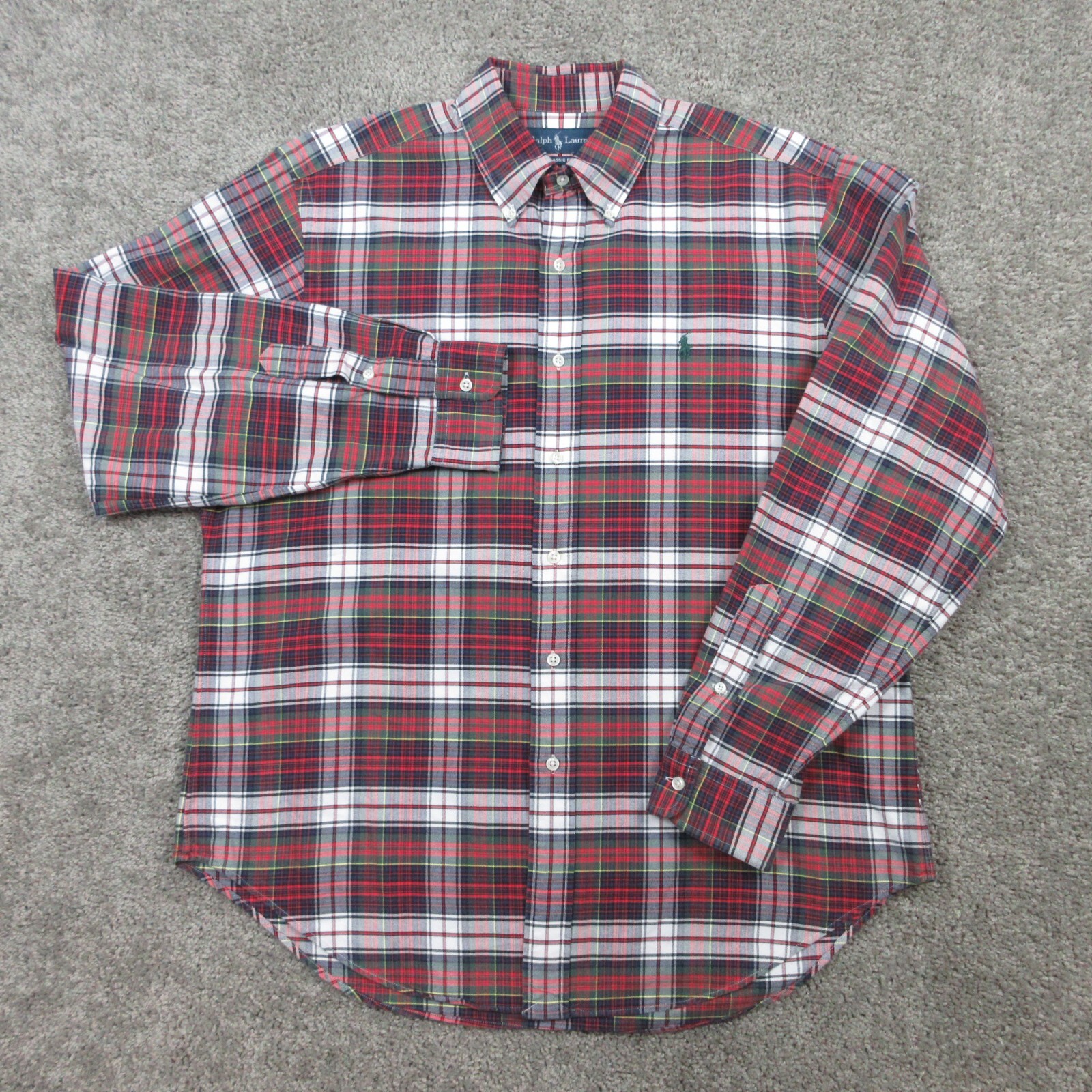 Ralph Lauren Camicia Uomo Grande Rosso Tartan Plaid Verde Pony Oxford Classico Lavoro