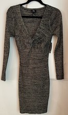DEREK HEART Metallic Sweater Dress Rib Knit Long Sleeve Size Medium New