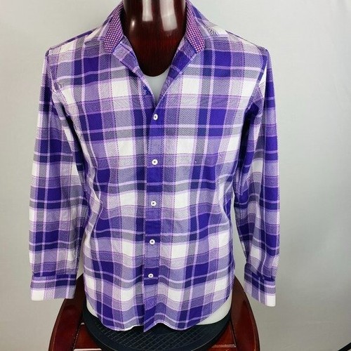 Bugatchi Shaped Fit Purple Plaid Button 