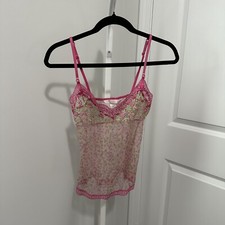 Vintage Y2K Victoria Secret Angels Sheer Mesh Cami Pink and Green Lace