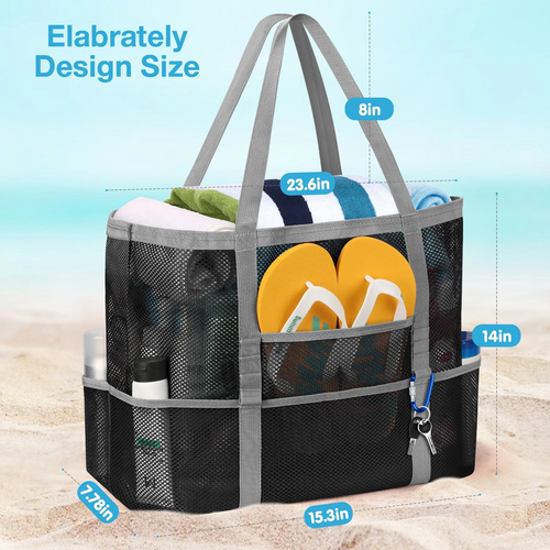 Mesh Beach Bag Rope Handles, Mesh Tote Bag for Women Contains Wicker Oversized B - 第 2/12 張圖片