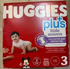 Huggies Plus Little Movers Diapers Size 3 204 ct 2-in-1 Active Baby Protection
