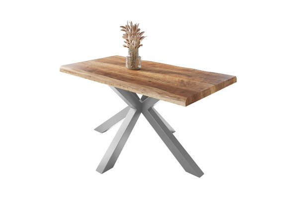 Esstisch Baumkante Massiv Mango Rough 140 X 80 Spider-Gestell Silber Atlas-image