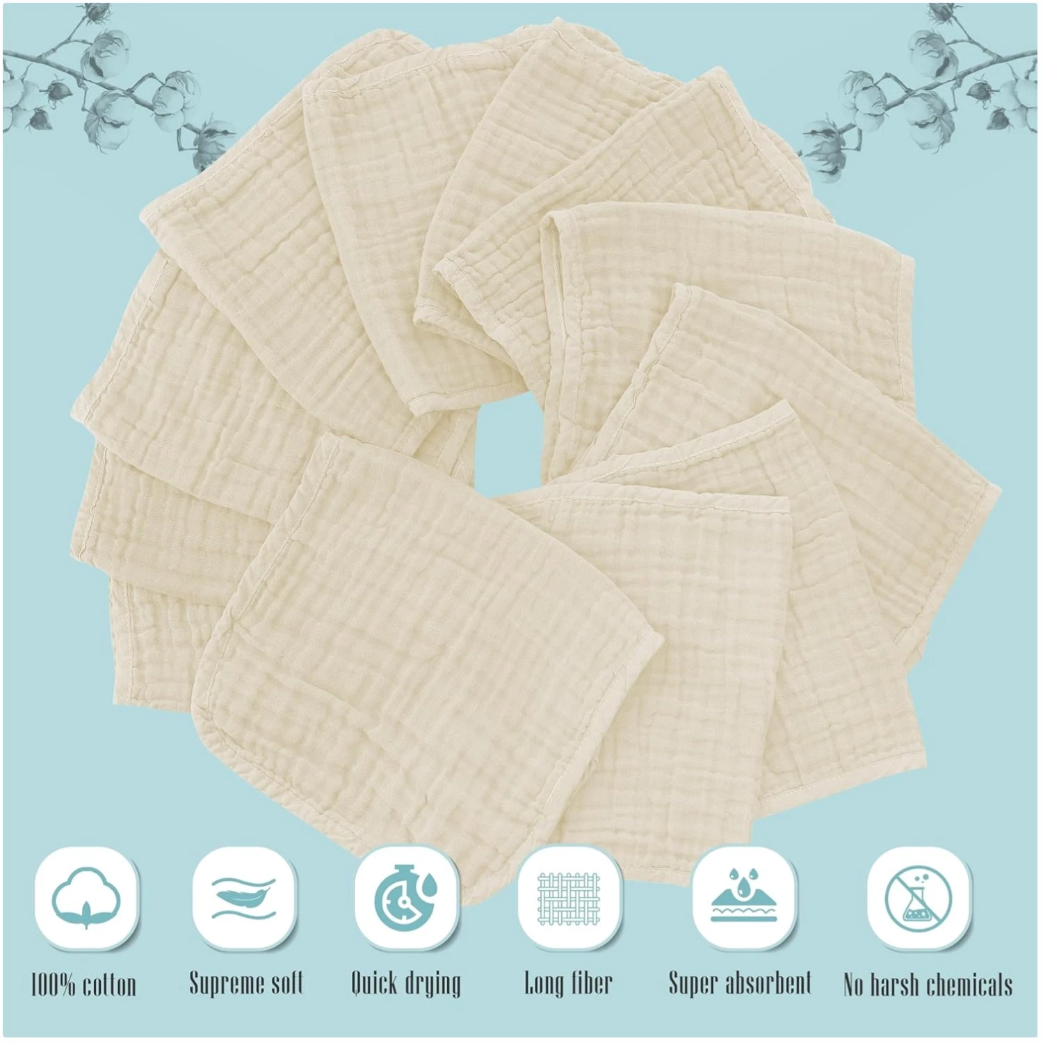 Multi-Purpose Cotton Baby Washcloths - 12-Pack Ivory Cloths
