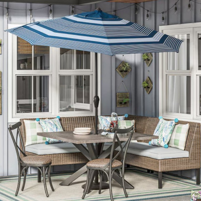 [SALE] allen + roth Auto Tilt Market Patio Umbrella 9ft Navy Aluminum