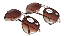 2 pair Bifocal tinted Reading glasses Aviator Classic Gold tone power 1.00