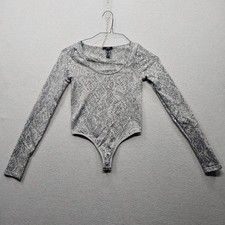 Forever 21 Women Size Medium/Large Grey Snake Print Long Sleeve Bodysuit