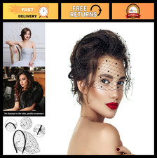 Elegant Black Mesh Veil Headband 1920s Bridal Tea Party Fascinator for Women