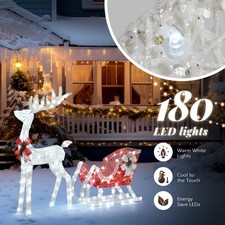 Reindeer & Santa's Sleigh Christmas Decoration 180 LED Lights Deer Outdoor Décor