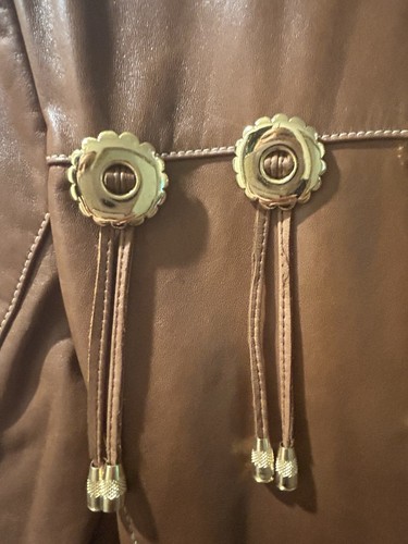 ESCADA Margaretha Ley Vtg 80s Camel Leather Mod Big Grommets Logo Crop Jacket 42 - Picture 3 of 5