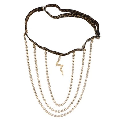 Women Garter Chain Elastic Leg Chain Cool Leopard Thigh Chain with Snake Charm