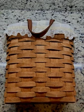 Vintage 1991 Dresden Longaberger Basket / Cloth Liner & Leather Hanger Strap