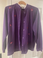 Blair Women's Embroidered Button-Up Red Hat Society Cardi Size Large Petite