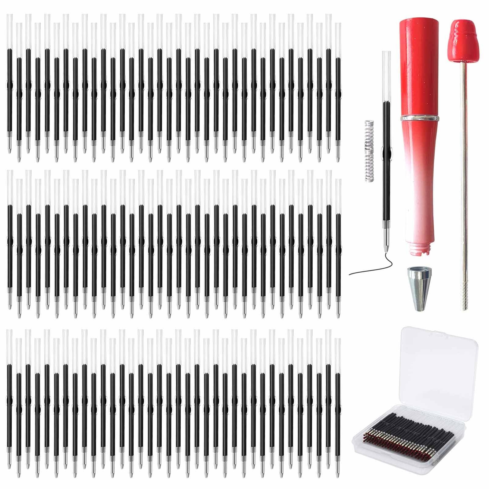 100 Pack Beadable Pens Refills Bulk - Black Ink Ballpoint Pen Refill, Smooth...
