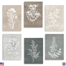 Botanical Plant Canvas Wall Art Set of 6, Rustic Farmhouse Decor 12"x16"