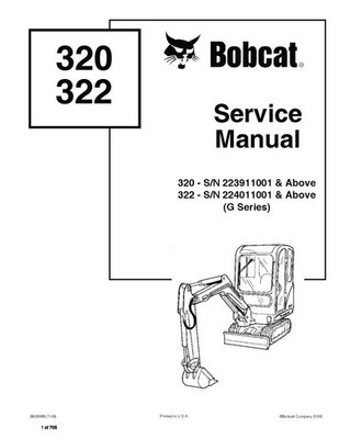 Bobcat 320 322 G Series Excavator Service Shop Repair Manual 6902668