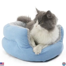 Cozy 16" Blue Donut Bed for Small Dogs & Cats - Washable Anti-Slip Calming Sofa
