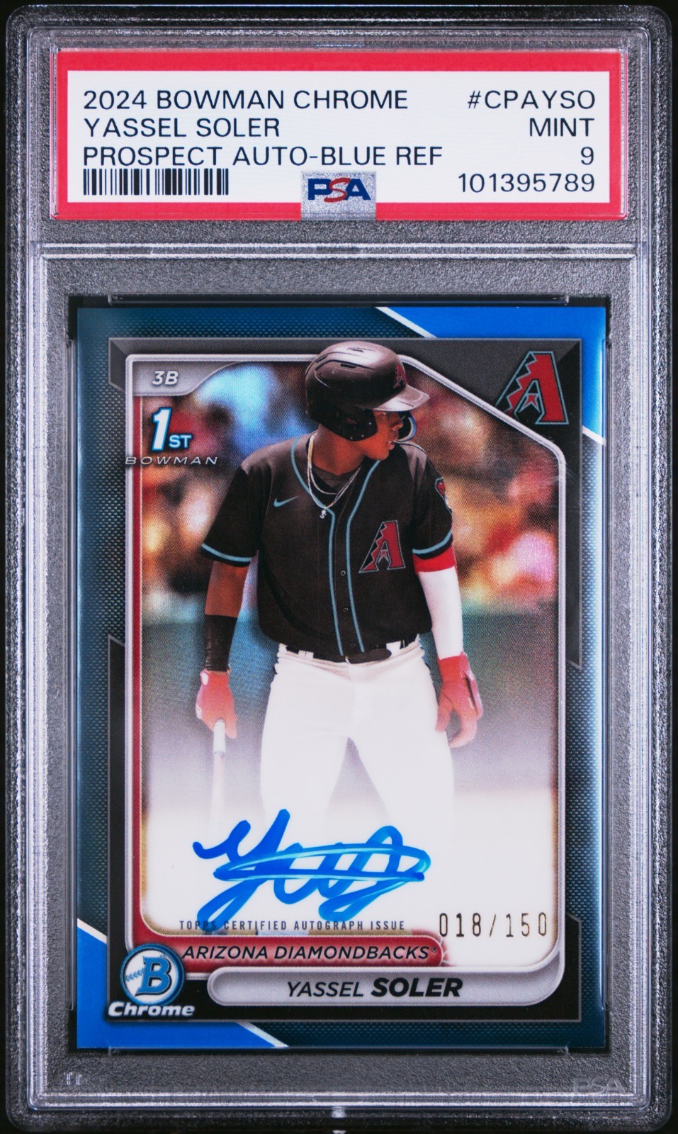 2024 Bowman Chrome Yassel Soler True Blue Refractor 1st Auto /150 PSA 9 Mint