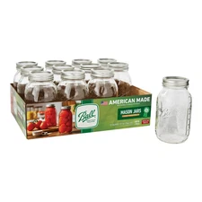 Ball 32 oz Mason Jars Regular Mouth 12pk, Quart Canning Jars with Lids,Rings, L