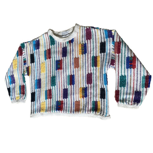 VTG Allen Wah Sweater Mens L Boucle Pullover Retro Abstract Colorful 90s Grandpa