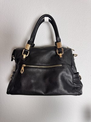 Kattee Black Pebbled Faux Leather Satchel Handbag with Gold Hardware