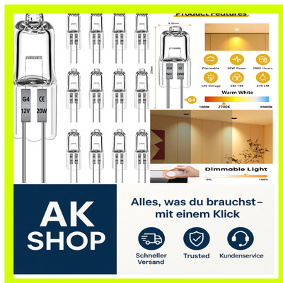 12 Stück G4 Halogenglühbirne 20W 2700k warmweiß 240LM, Halogenlampe G4 20w 12...