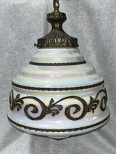Vintage Hanging Light Swag Light Iridescent Milk Glass Globe