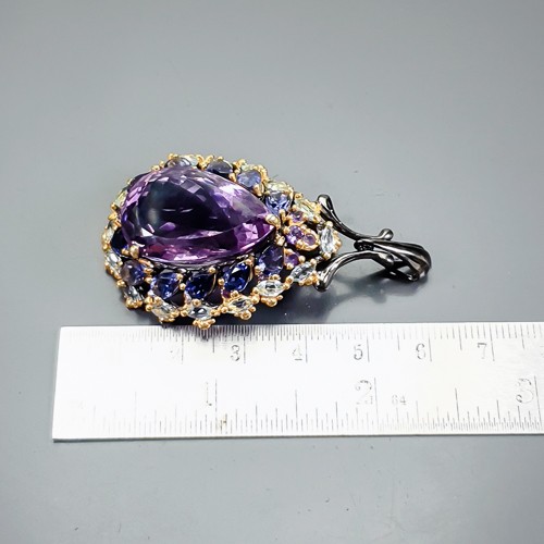 Silvershake 2.28ct Natural Amethyst Sterling Silver Leaf Pendant - 925 Silver Jewelry - View #8