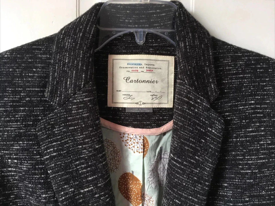 Blazer para mujer Anthropologie Cartonnier guiones negro blanco tejido un botón pequeño Foto 3 de 4