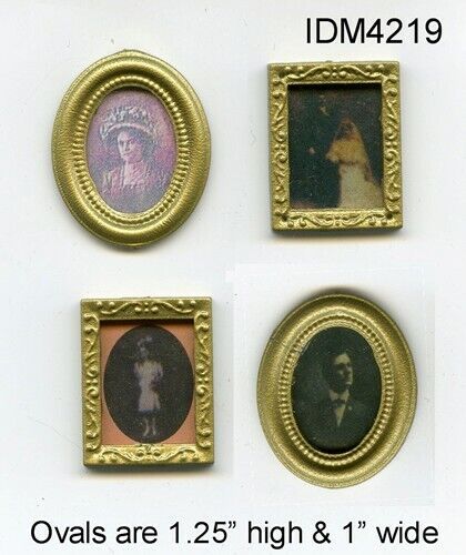 4 antique style pictures Dollhouse Miniature 1:12 Scale - Afbeelding 1 van 1