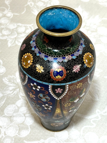Japanese Meiji Period Cloisonne Vase Butterfly/Flora Decoration - Picture 4 of 21