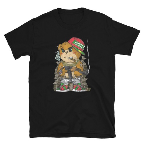 Hustle AK Bear Hip Hop Rap Funny Humor Sarcastic Hilarious Gag T-Shirt - Picture 2 of 6